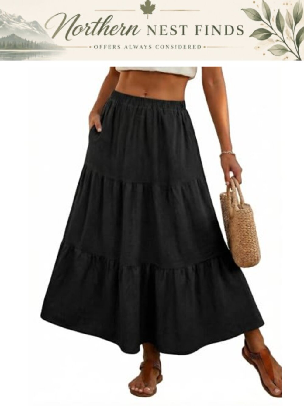 Boho Maxi Skirt High Waisted A-Line with Pockets Wrinkle Free